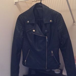Primary faux leather jacket gold details